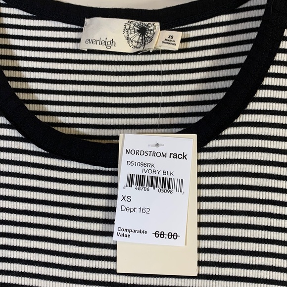 NWT. Everleigh XS Black White Stripe Knit Hi-Lo Shift Dress. - Picture 3 of 10